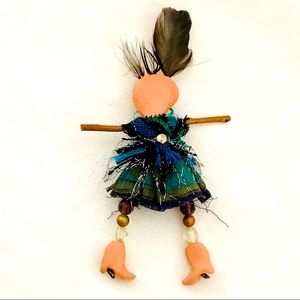 Brooch~Feather Girl In Cowboy Boots